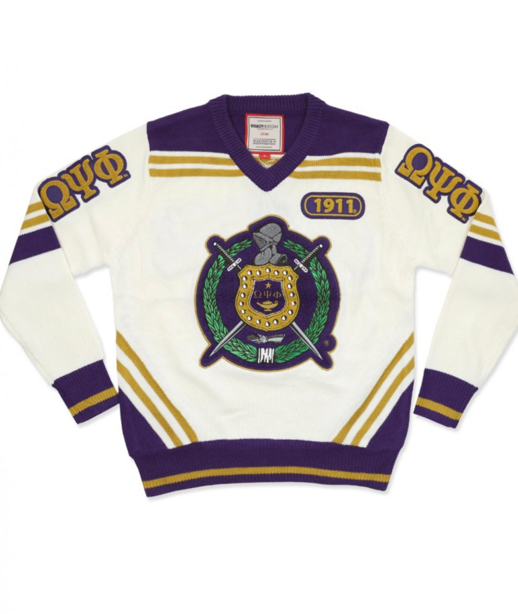 Omega Psi Phi V Neck Sweater White Da Greek Spot