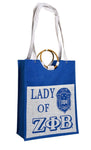 Zeta Phi Beta - Pocket Jute Bag with Lady of Signature. 14" w x 18" h x 5"