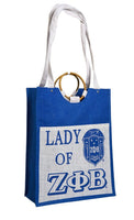 Zeta Phi Beta - Pocket Jute Bag with Lady of Signature. 14" w x 18" h x 5"