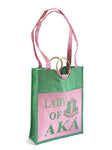 Alpha Kappa Alpha - Pocket Jute Bag with Lady of Signature. 14" w x 18" h x 5"