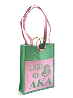 Alpha Kappa Alpha - Pocket Jute Bag with Lady of Signature. 14" w x 18" h x 5"