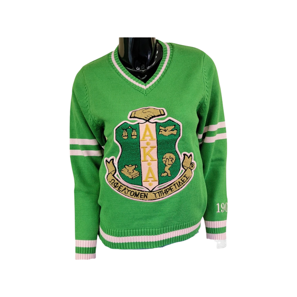 Alpha Kappa Alpha  V-Neck Chenille Sweater (Green)
